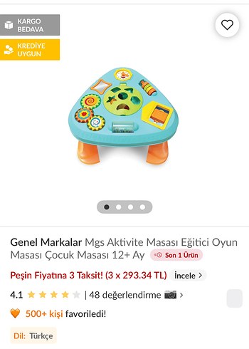 Mgs Aktivite Masası Eğitici Oyun Masası 12+ Ay