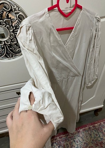 V Yaka keten elbise - Görsel 2