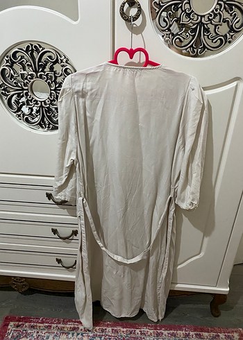 V Yaka keten elbise - Görsel 4