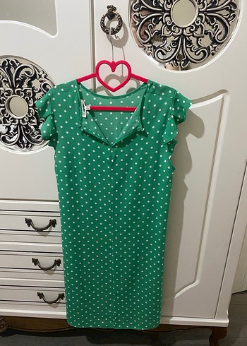 Yeşil Puantiyeli Salaş elbise - Görsel 3