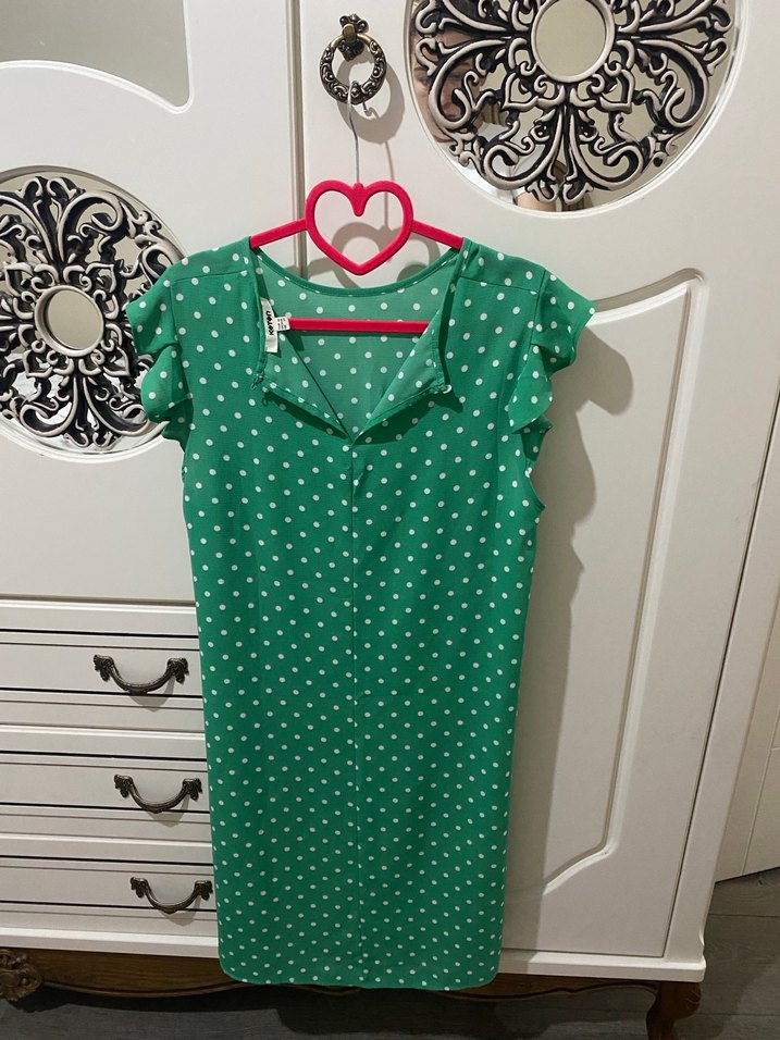 Yeşil Puantiyeli Salaş elbise - Görsel 3