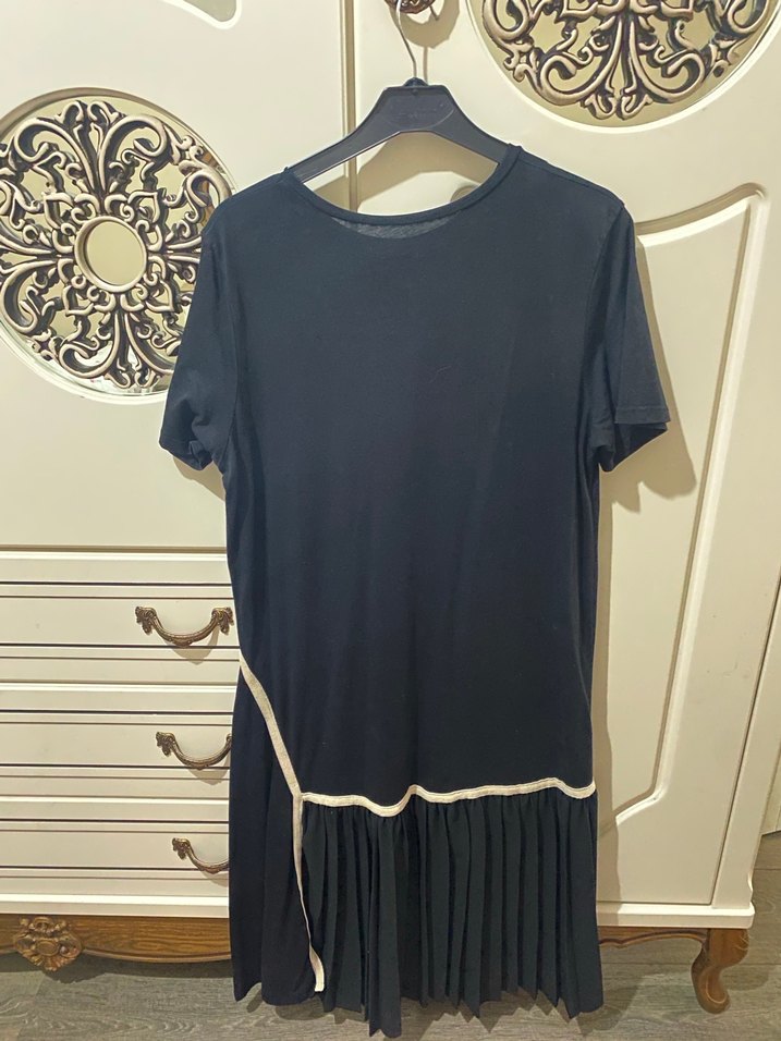 Siyah Mini Pilili Kadın Elbise standart - Görsel 2