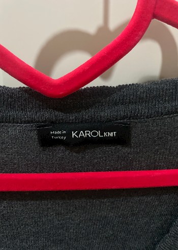 Gri V Yaka Pilili Uzun Triko Elbise - Görsel 3