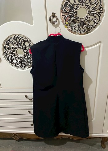 Kumaş Siyah Uzun Kadın Yelek - Görsel 3