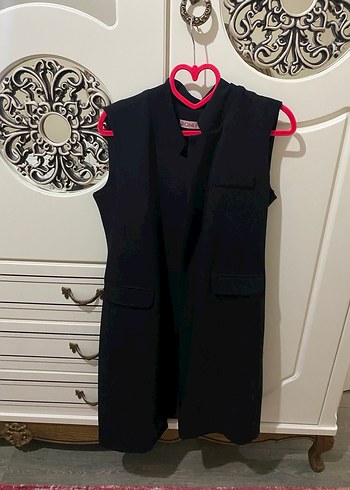 Kumaş Siyah Uzun Kadın Yelek - Görsel 4