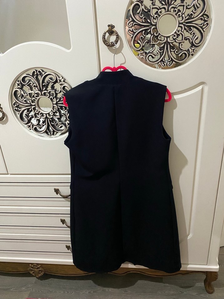 Kumaş Siyah Uzun Kadın Yelek - Görsel 3