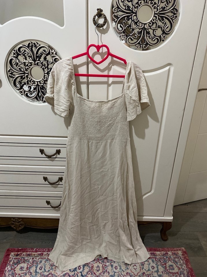 MNG Bohem Salaş Ekru Uzun Elbise - Görsel 2