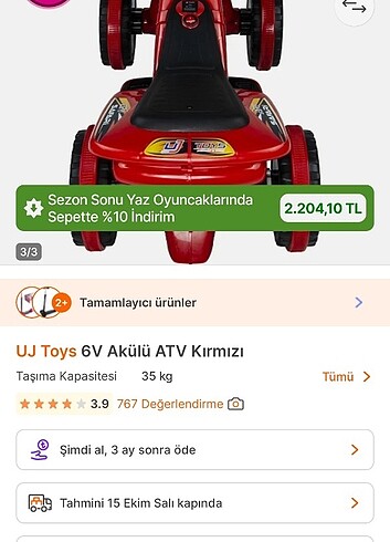 Beden kırmızı Renk Çocuk atv