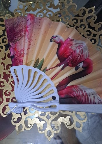 Pembe Flamingo Desenli Katlanabilir Yelpaze - Görsel 3