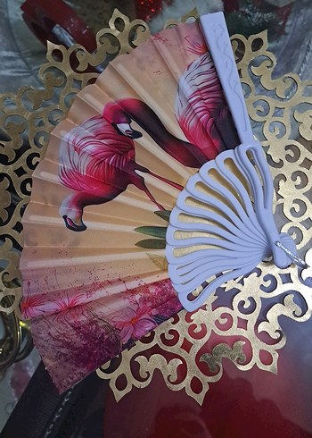 Pembe Flamingo Desenli Katlanabilir Yelpaze - Görsel 2