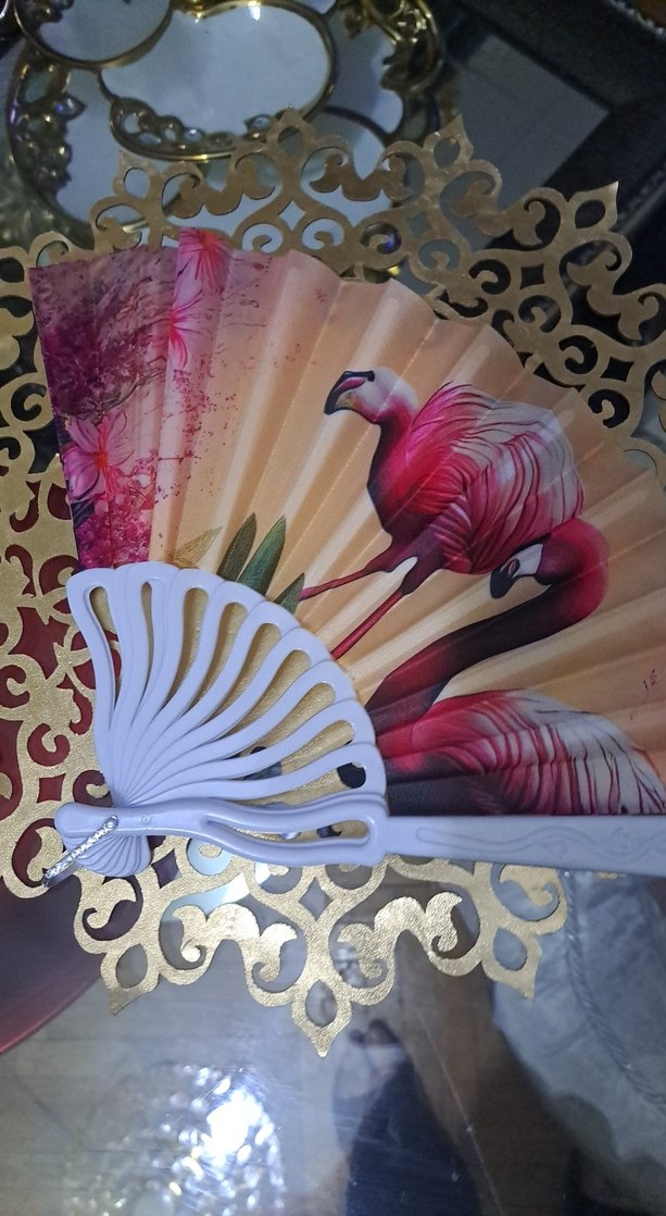 Pembe Flamingo Desenli Katlanabilir Yelpaze - Görsel 3