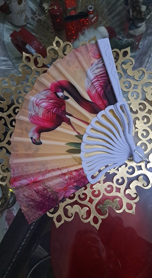 Pembe Flamingo Desenli Katlanabilir Yelpaze - Görsel 2