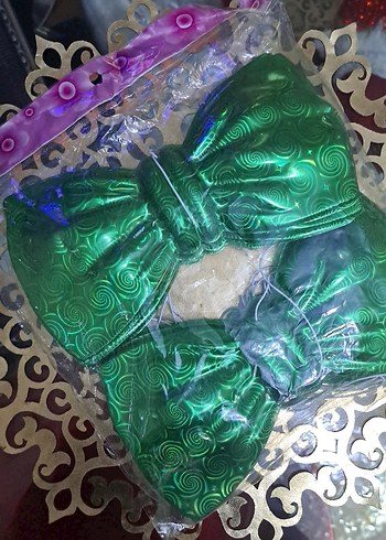 Parlak Yeşil Desenli Erkek Papyon - Görsel 3