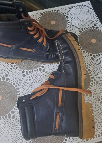 Kahverengi Bağcıklı UNISEX DERİ lacivert Kauçuk Bot - Görsel 8