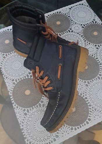 Kahverengi Bağcıklı UNISEX DERİ lacivert Kauçuk Bot - Görsel 6