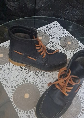 Kahverengi Bağcıklı UNISEX DERİ lacivert Kauçuk Bot - Görsel 5