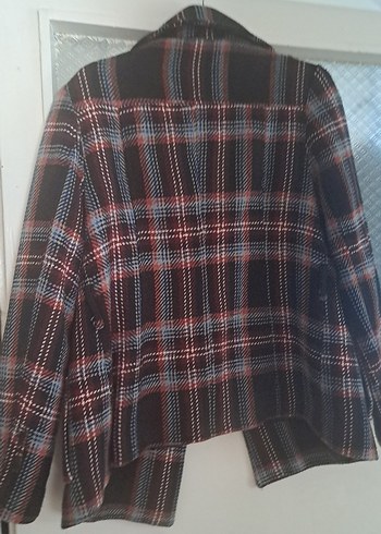 Düğmeli Ekose Desenli Gri Midi Yün Ceket Kaban - Görsel 5