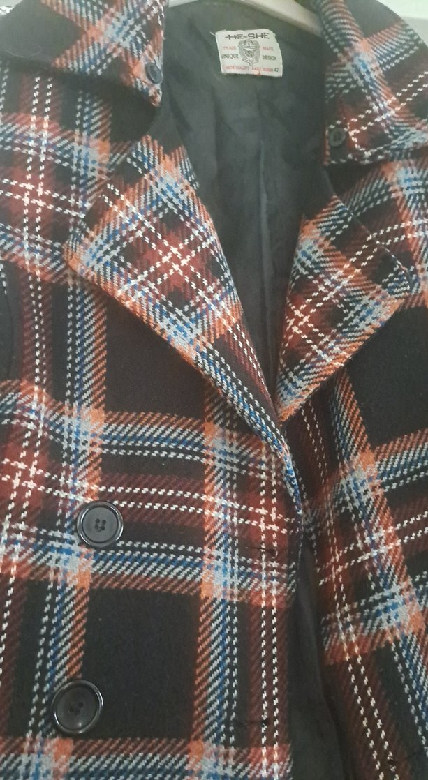 Düğmeli Ekose Desenli Gri Midi Yün Ceket  Kaban - Görsel 2