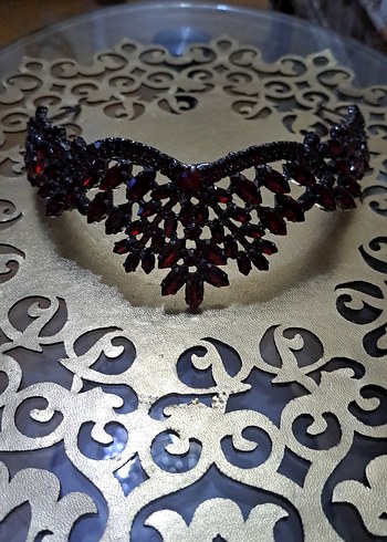 Bordo Parlak Taşlı Gelin Tacı Saç aksesuarı - Görsel 2