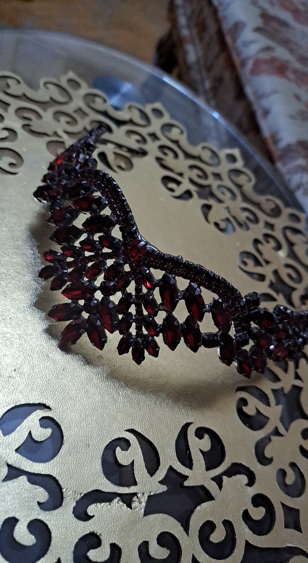 Bordo Parlak Taşlı Gelin Tacı Saç aksesuarı - Görsel 3