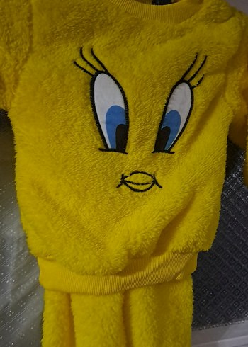 Kız erkek Çocuk Sarı Baskılı Polar Takım - Görsel 2