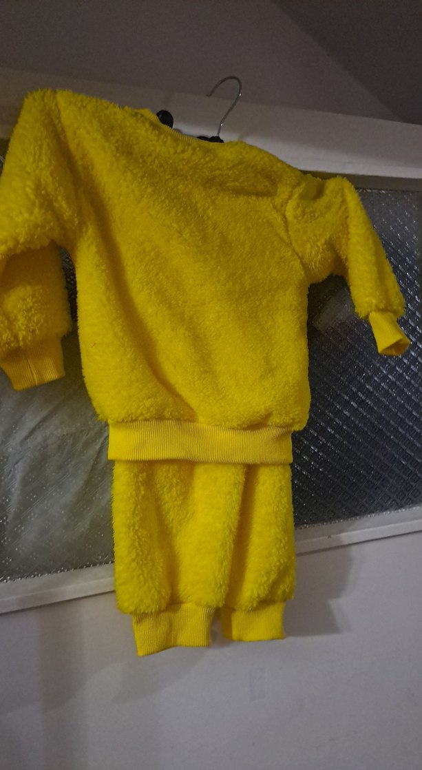 Kız erkek Çocuk Sarı Baskılı Polar Takım - Görsel 3