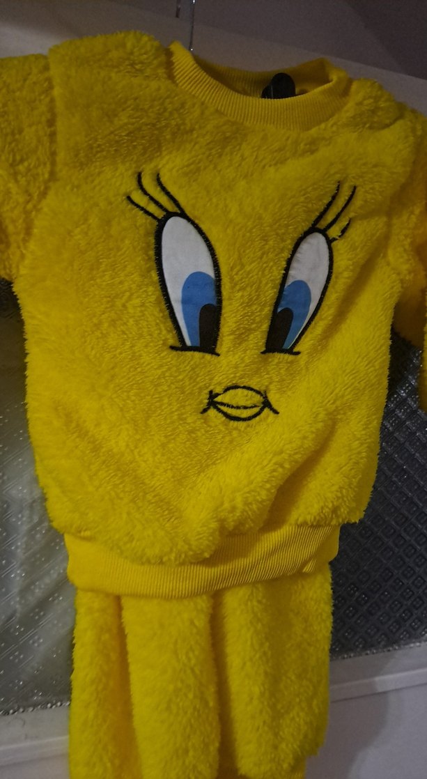 Kız erkek Çocuk Sarı Baskılı Polar Takım - Görsel 2