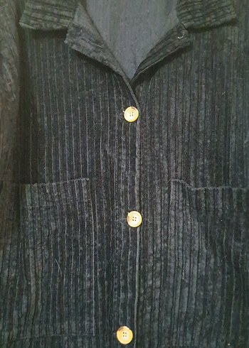 Düğmeli vintage Siyah kadife ceket - Görsel 3