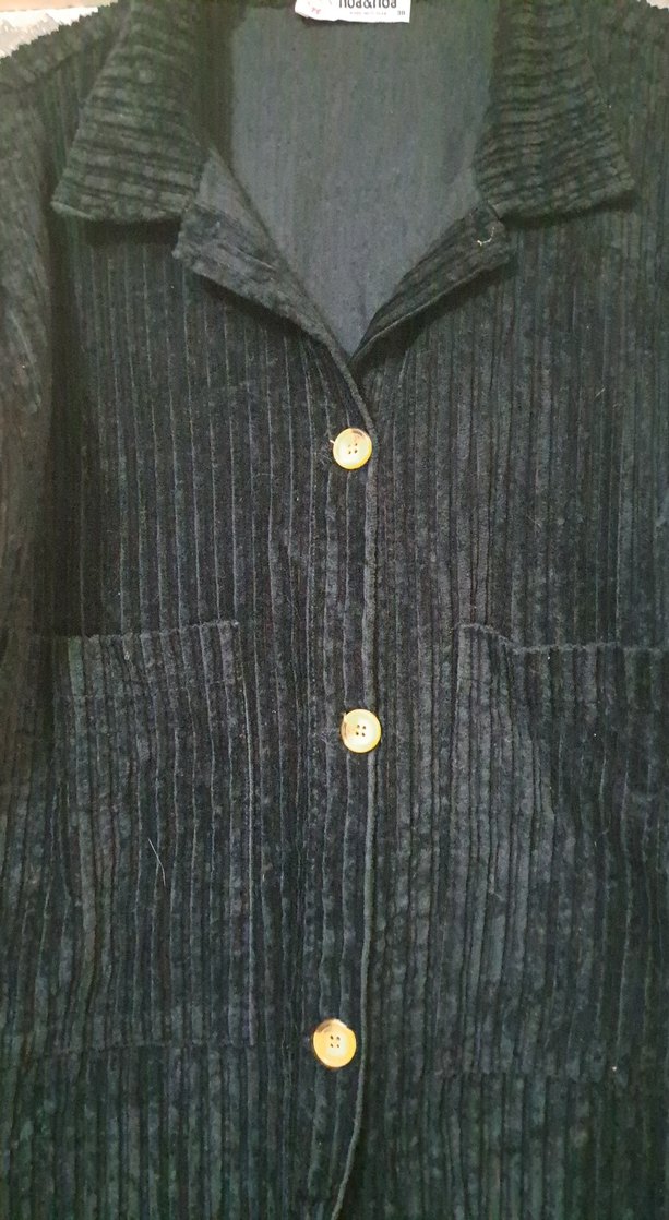 Düğmeli vintage Siyah kadife ceket - Görsel 3