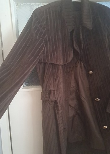 Kahverengi kadife Uzun , Düğmeli ceket  Kaban - Görsel 4