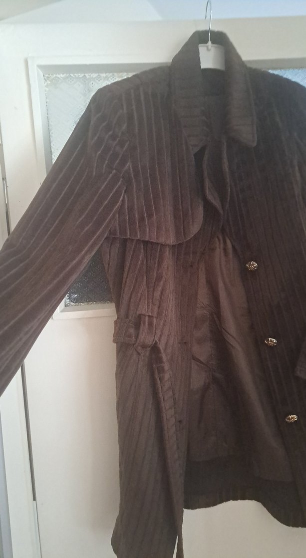 Kahverengi kadife Uzun , Düğmeli ceket  Kaban - Görsel 4