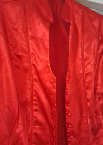 Kırmızı Saten Düğmeli Kadın Gömlek - Görsel 2