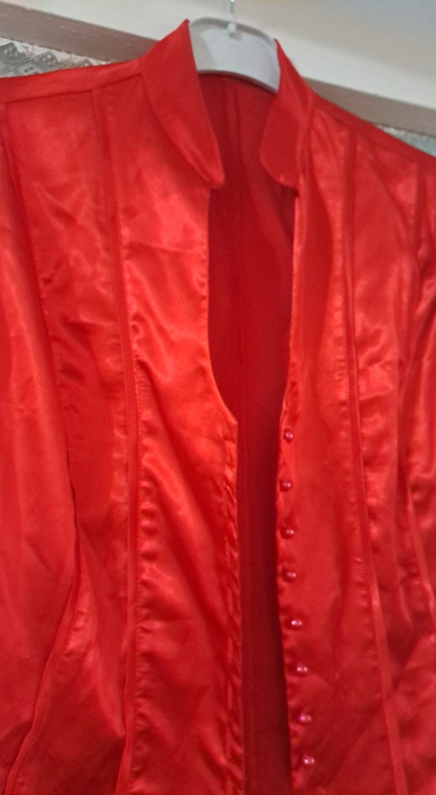 Kırmızı Saten Düğmeli Kadın Gömlek - Görsel 2