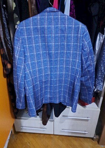 Mavi Kareli Düğmeli Erkek Ceket - Görsel 5