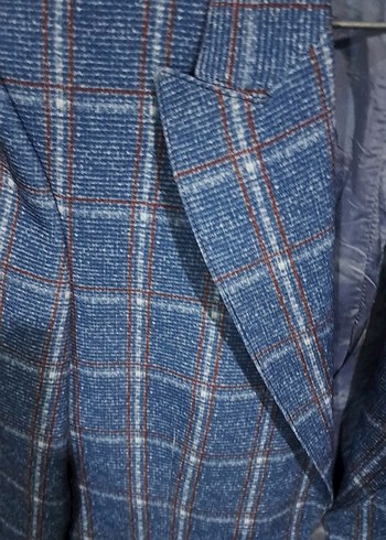 Mavi Kareli Düğmeli Erkek Ceket - Görsel 2