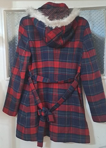 Düğmeli Bordo lacivert yesil Ekose Midi Yün Kaban - Görsel 6