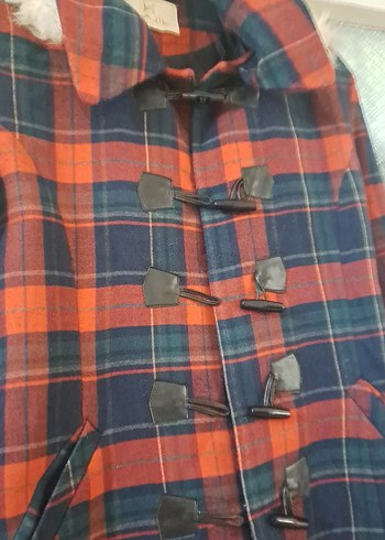 Düğmeli Bordo lacivert yesil Ekose Midi Yün Kaban - Görsel 2