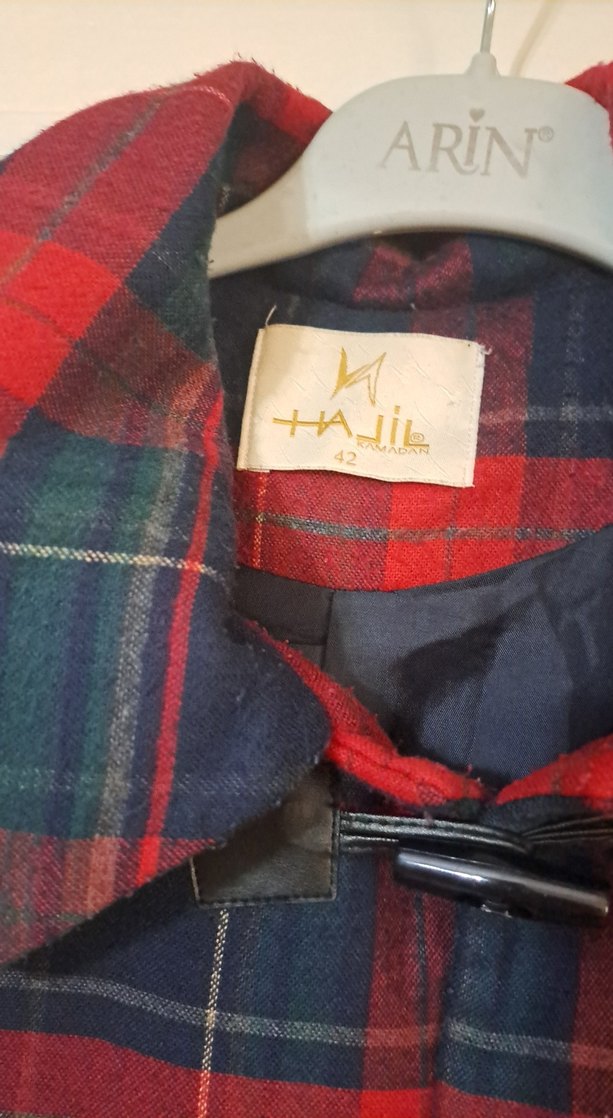 Düğmeli Bordo lacivert yesil Ekose Midi Yün Kaban - Görsel 5