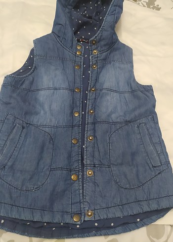 Kızlar için düğmeli kot yelek - Görsel 2