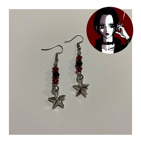 Nana osaki siyah bordo y2k yıldız küpe
