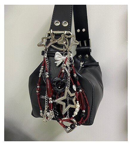 Bordo gotik yıldız kalp çanta süsü çanta charmı