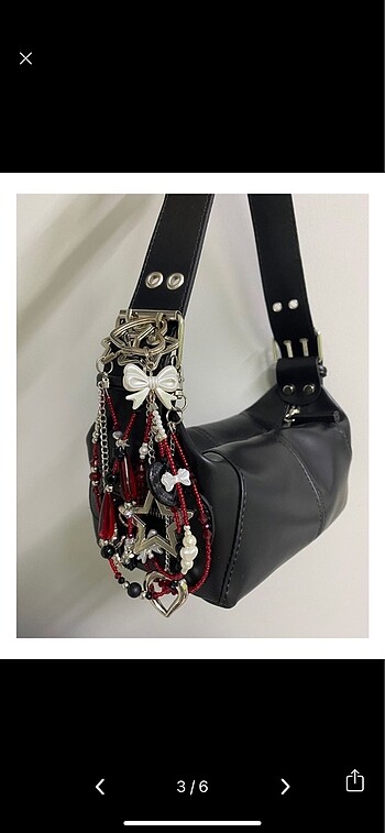 Beden gotik bordo yıldız zincirli çanta charmı çanta süsü charm keycha