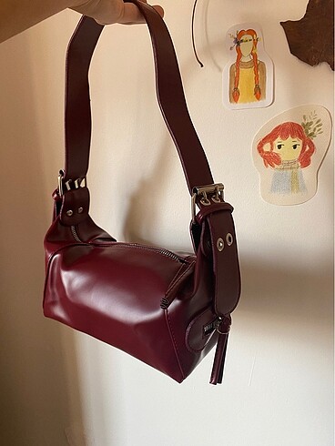bordo pinterest y2k tokalı baget çanta