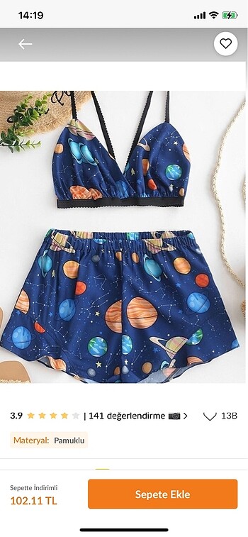 Gezegen desenli pijama takımı