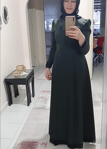 38 Beden haki Renk Haki renk uzun elbise temiz 