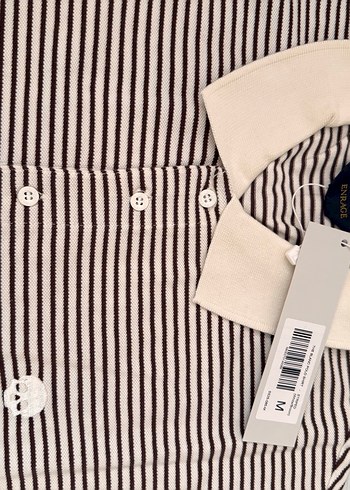 Beyaz Çizgili Kısa Kollu Polo Tişört - Görsel 2