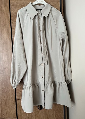 Bej Kadın Uzun Keten Tunik - Görsel 2