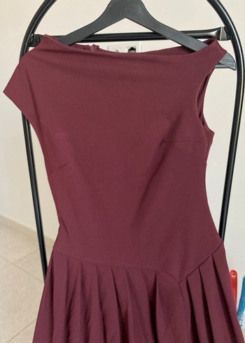 m Beden bordo Renk Bordo Drapeli Uzun Abiye Elbise