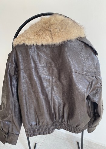 Kahverengi Deri Mini Kürk Detaylı Ceket - Görsel 7