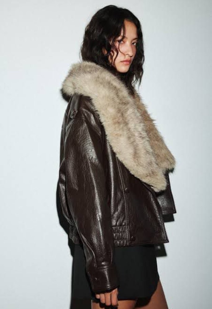 Kahverengi Deri Mini Kürk Detaylı Ceket - Görsel 5